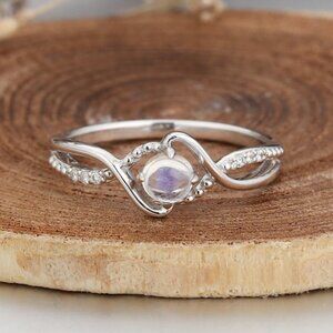 Super Dainty Tiny 925 Silver Plated White Opal Ring, FB16FA1085